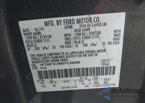 2014 Ford F-150 Stx из США, поврежденный, VIN 1FTMF1CM9EFC24988